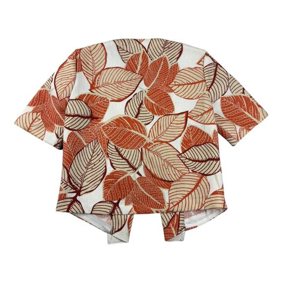 Women’s Cream /‎ Rust Leaf Print Open Front Cardigan / Jacket Medium - Picture 2 of 8